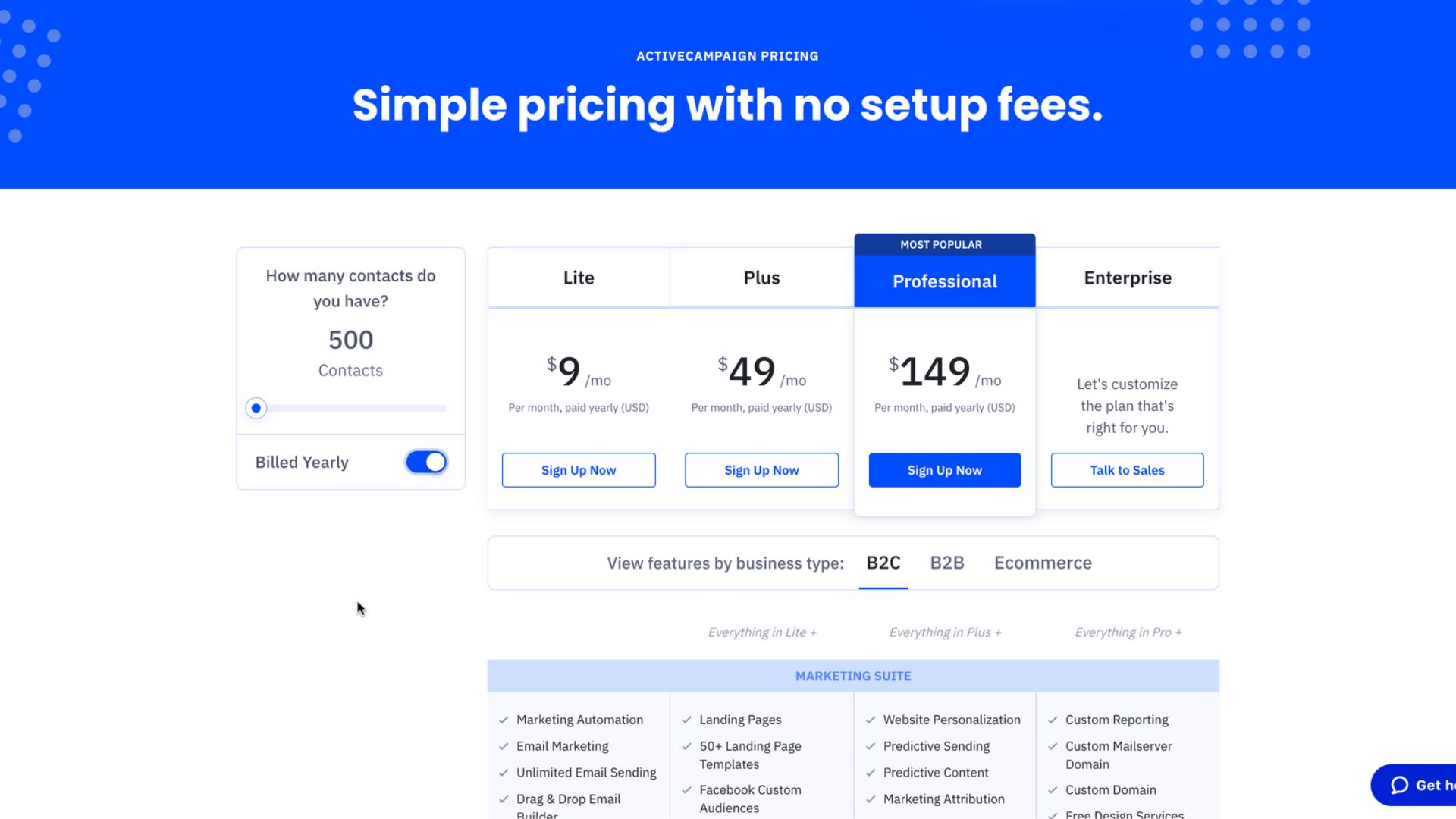 ActiveCampaign Pricing Screenshot