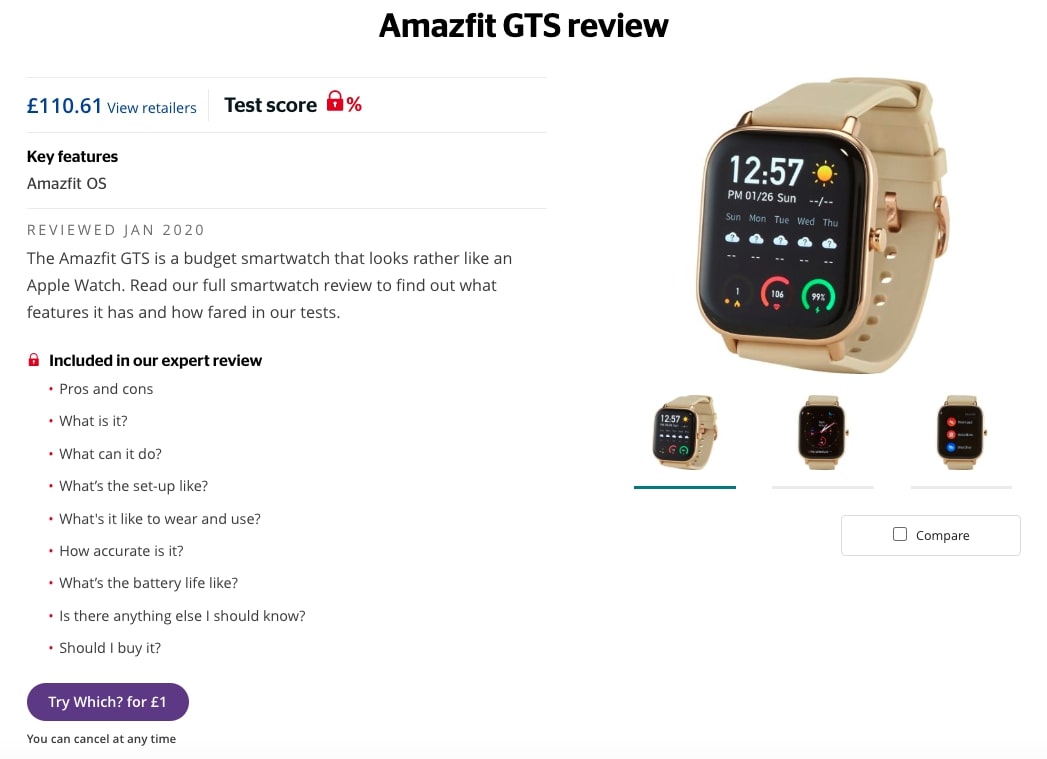 Which? review of the Amazfit GTS smartwatch