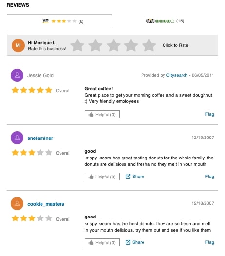 Krispy Kreme customer reviews on Yellow Pages