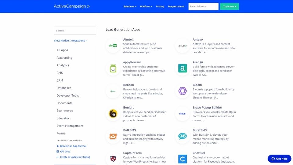 ActiveCampaign Lead Generation Apps
