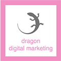 The grey lizard with its body and tail postured like a circle is the logo of Dragon Digital Marketing.