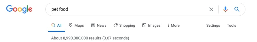 Google Search with the keyword pet food